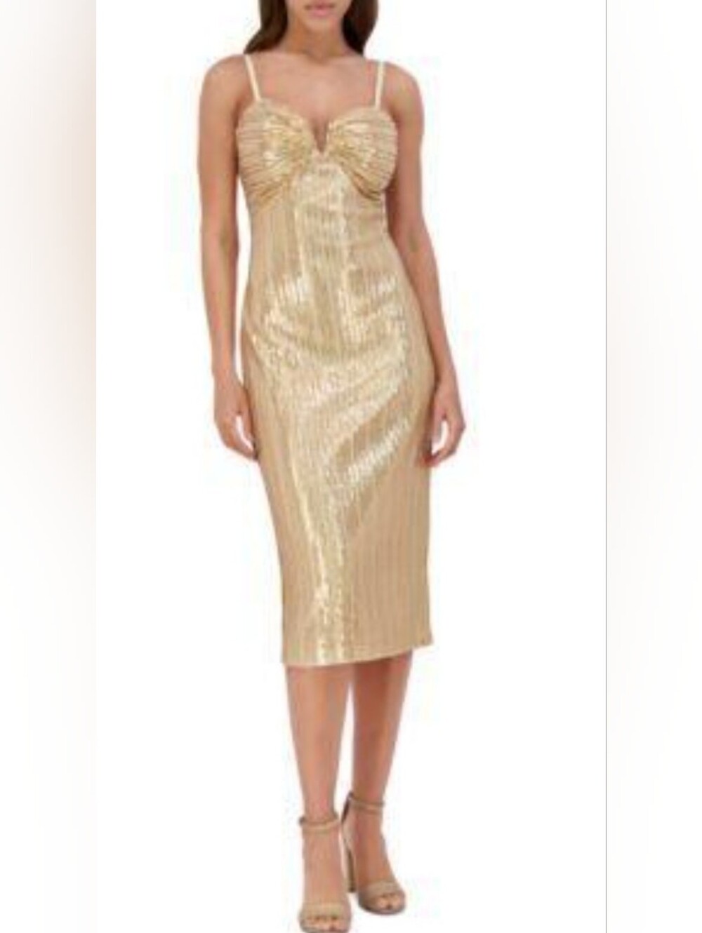 Siena Women Gold Sequined Sweetheart-Neck MIDI Dress Size 10